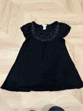 Candie's Black Embellished Short Sleeve Blouse